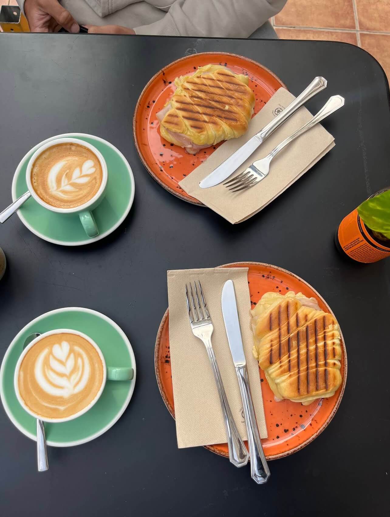 Detailed shot of Storti's specialty coffee and pastry